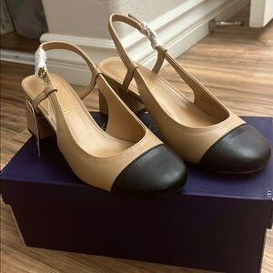 Elegant Tan and Black Slingback Heels